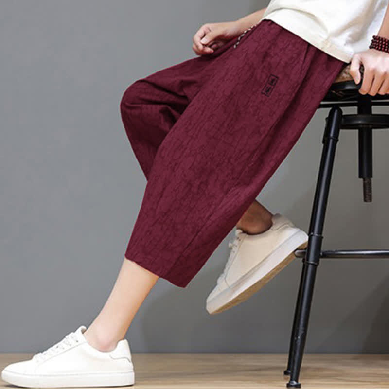 Nimara Ritual Summer Casual Vintage Drawstring Abstract Men's Cropped Pants With Pockets