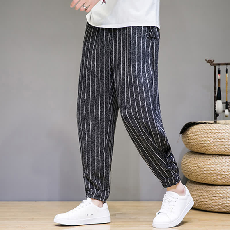 Nimara Ritual Summer Casual Drawstring Striped Cropped Pants Men's Harem Pants With Pockets