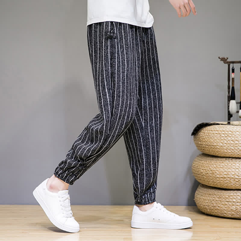 Nimara Ritual Summer Casual Drawstring Striped Cropped Pants Men's Harem Pants With Pockets