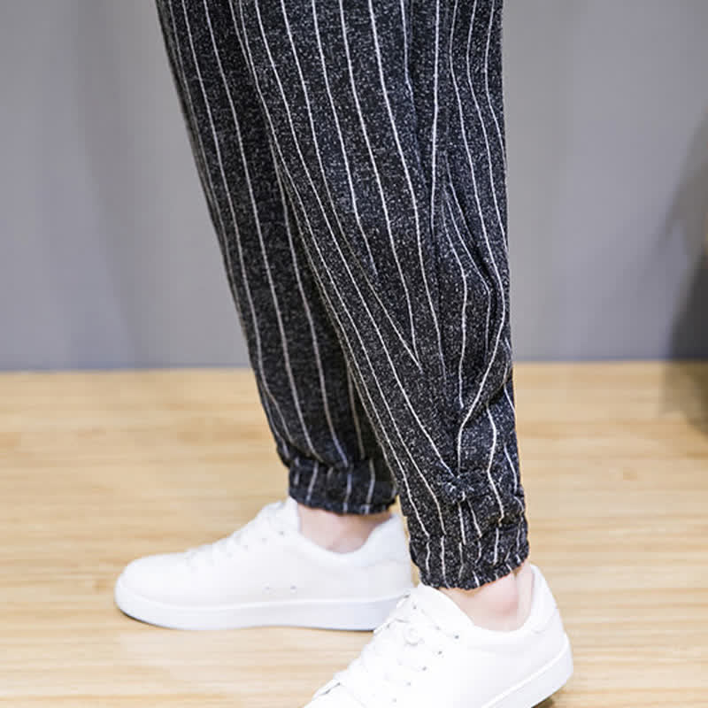 Nimara Ritual Summer Casual Drawstring Striped Cropped Pants Men's Harem Pants With Pockets