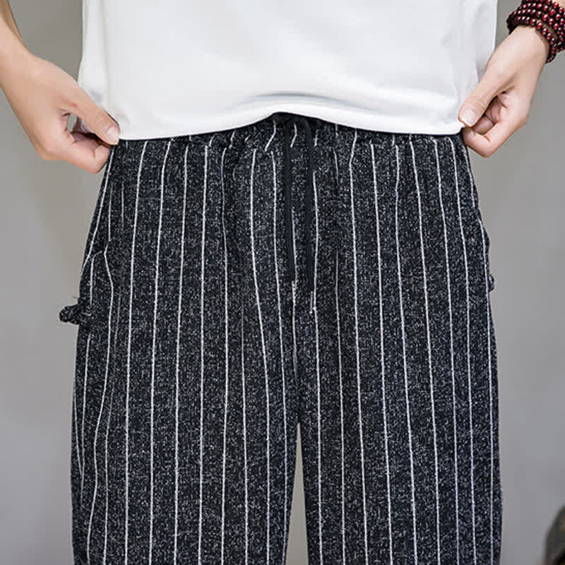 Nimara Ritual Summer Casual Drawstring Striped Cropped Pants Men's Harem Pants With Pockets