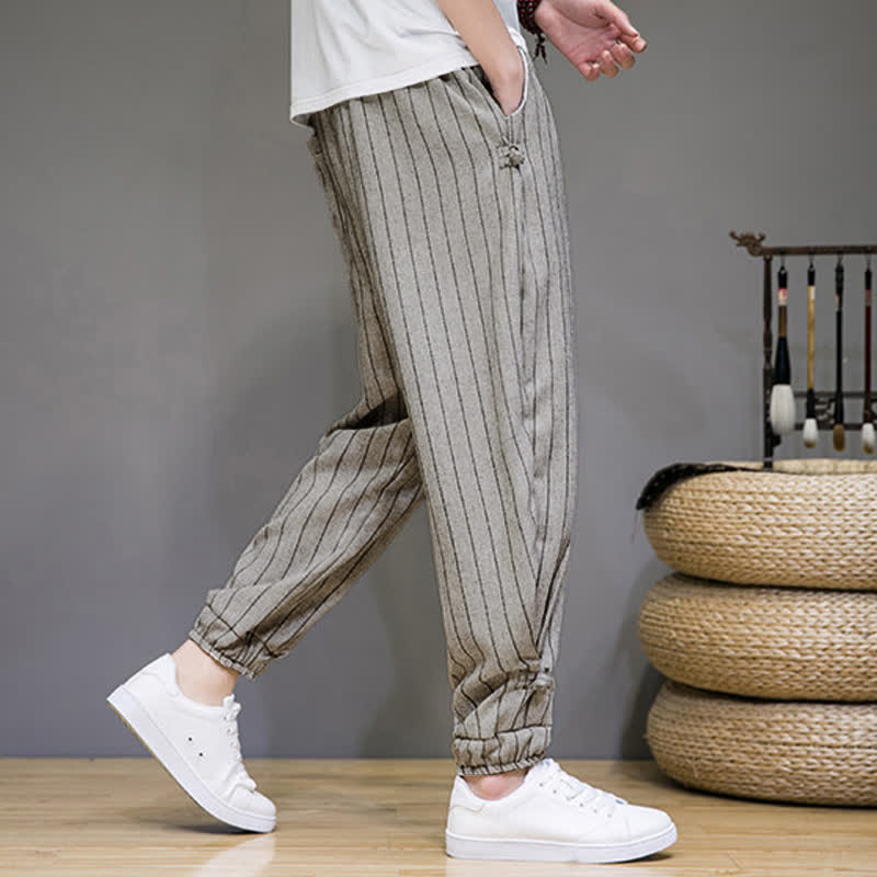 Nimara Ritual Summer Casual Drawstring Striped Cropped Pants Men's Harem Pants With Pockets