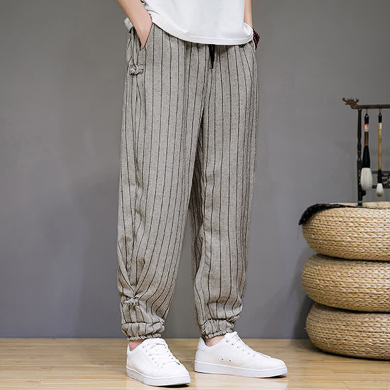 Nimara Ritual Summer Casual Drawstring Striped Cropped Pants Men's Harem Pants With Pockets