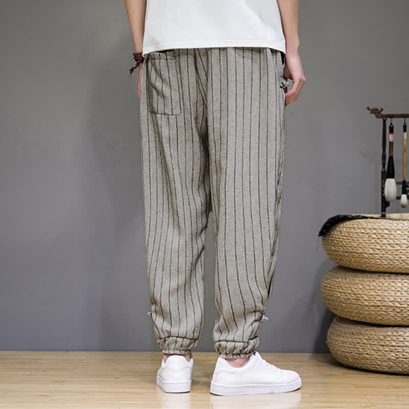 Nimara Ritual Summer Casual Drawstring Striped Cropped Pants Men's Harem Pants With Pockets