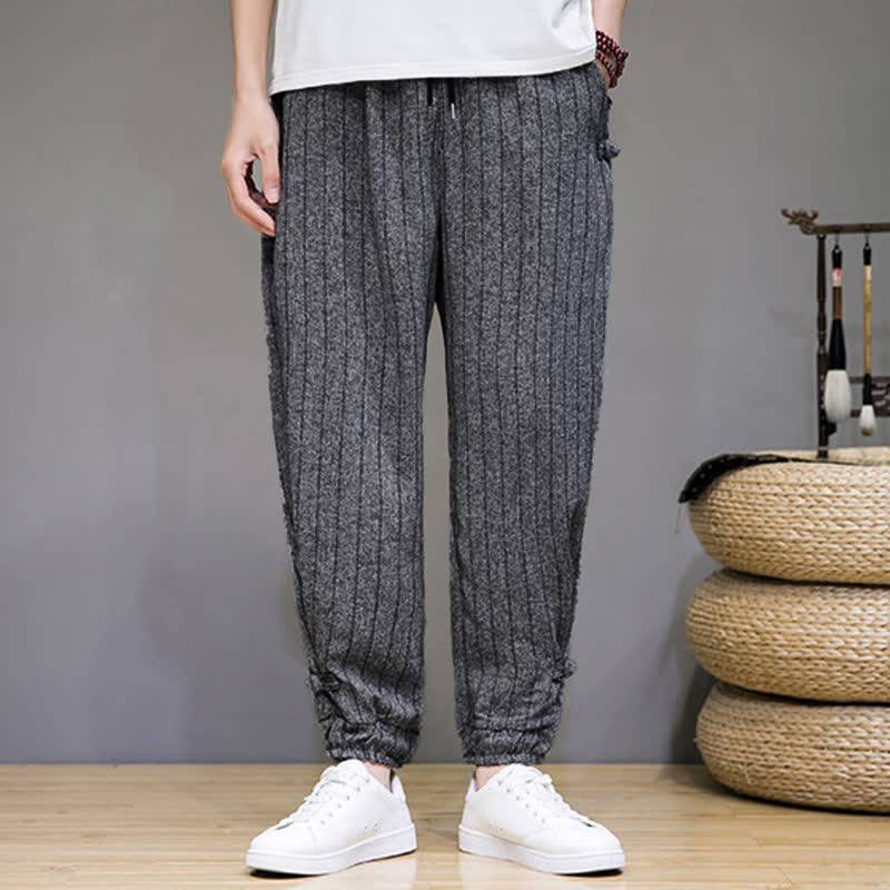 Nimara Ritual Summer Casual Drawstring Striped Cropped Pants Men's Harem Pants With Pockets