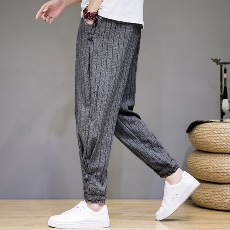 Nimara Ritual Summer Casual Drawstring Striped Cropped Pants Men's Harem Pants With Pockets