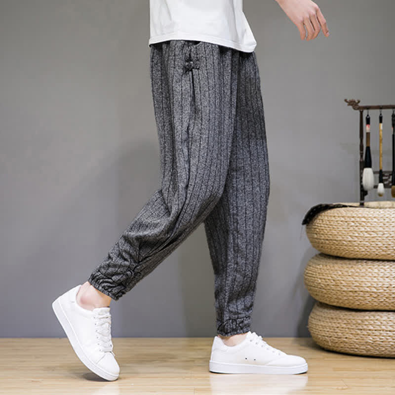 Nimara Ritual Summer Casual Drawstring Striped Cropped Pants Men's Harem Pants With Pockets