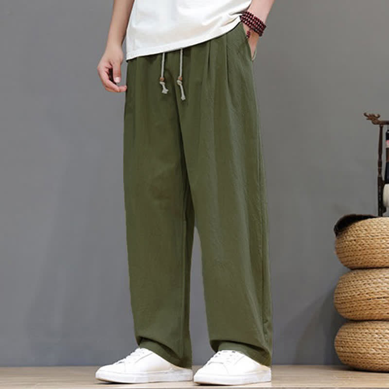 Nimara Ritual Summer Casual Vintage Drawstring Solid Cotton Ankle Pants Men's Harem Pants With Pocket