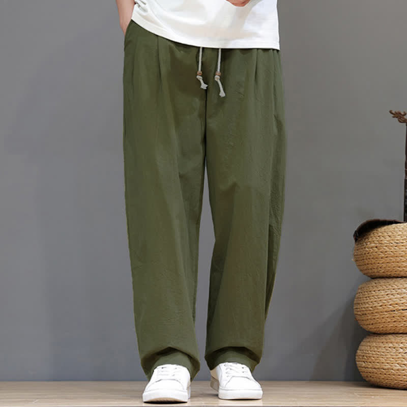Nimara Ritual Summer Casual Vintage Drawstring Solid Cotton Ankle Pants Men's Harem Pants With Pocket