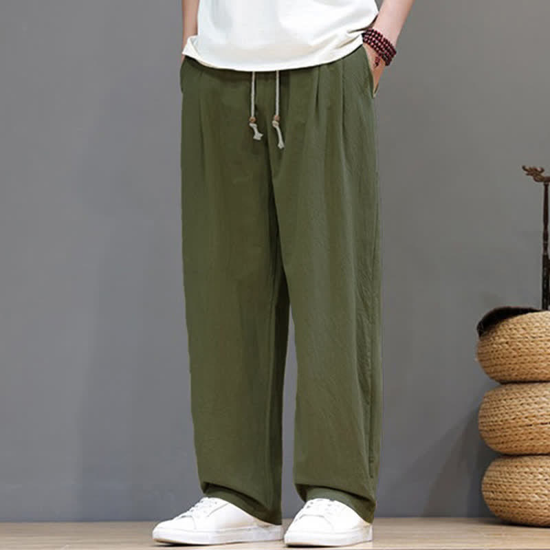 Nimara Ritual Summer Casual Vintage Drawstring Solid Cotton Ankle Pants Men's Harem Pants With Pocket