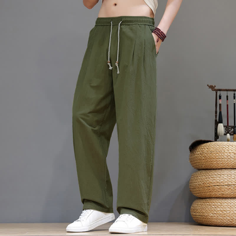 Nimara Ritual Summer Casual Vintage Drawstring Solid Cotton Ankle Pants Men's Harem Pants With Pocket