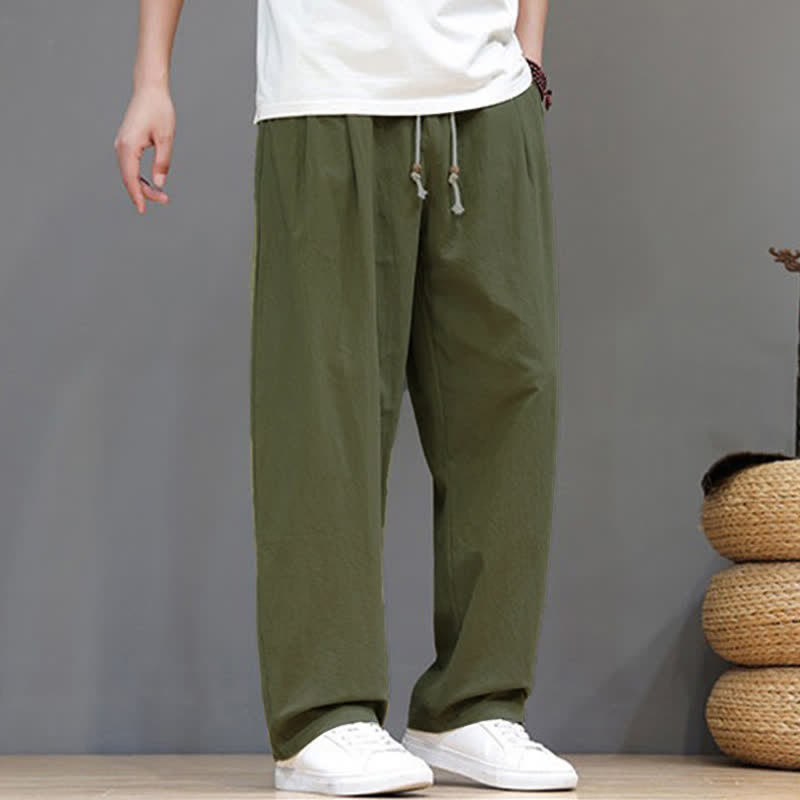 Nimara Ritual Summer Casual Vintage Drawstring Solid Cotton Ankle Pants Men's Harem Pants With Pocket