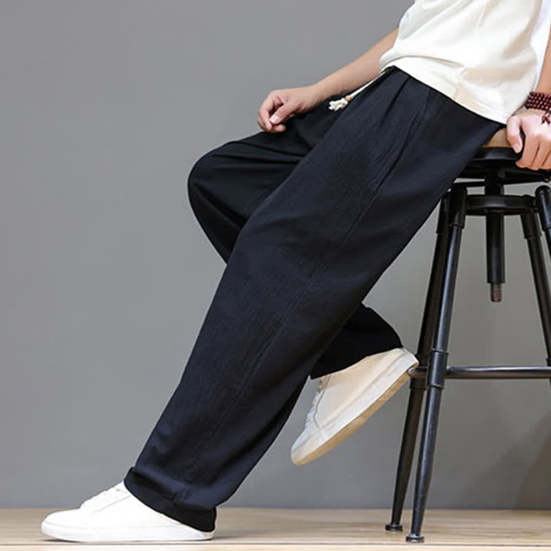 Nimara Ritual Summer Casual Vintage Drawstring Solid Cotton Ankle Pants Men's Harem Pants With Pocket