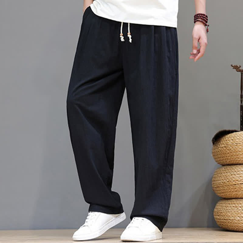 Nimara Ritual Summer Casual Vintage Drawstring Solid Cotton Ankle Pants Men's Harem Pants With Pocket
