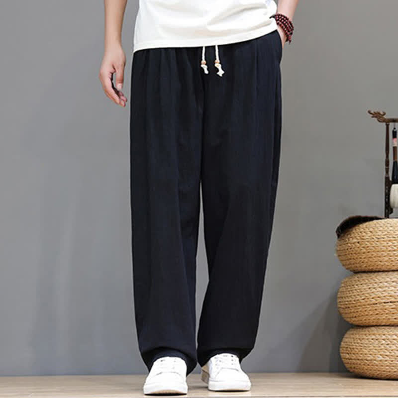 Nimara Ritual Summer Casual Vintage Drawstring Solid Cotton Ankle Pants Men's Harem Pants With Pocket