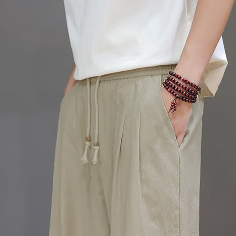 Nimara Ritual Summer Casual Vintage Drawstring Solid Cotton Ankle Pants Men's Harem Pants With Pocket