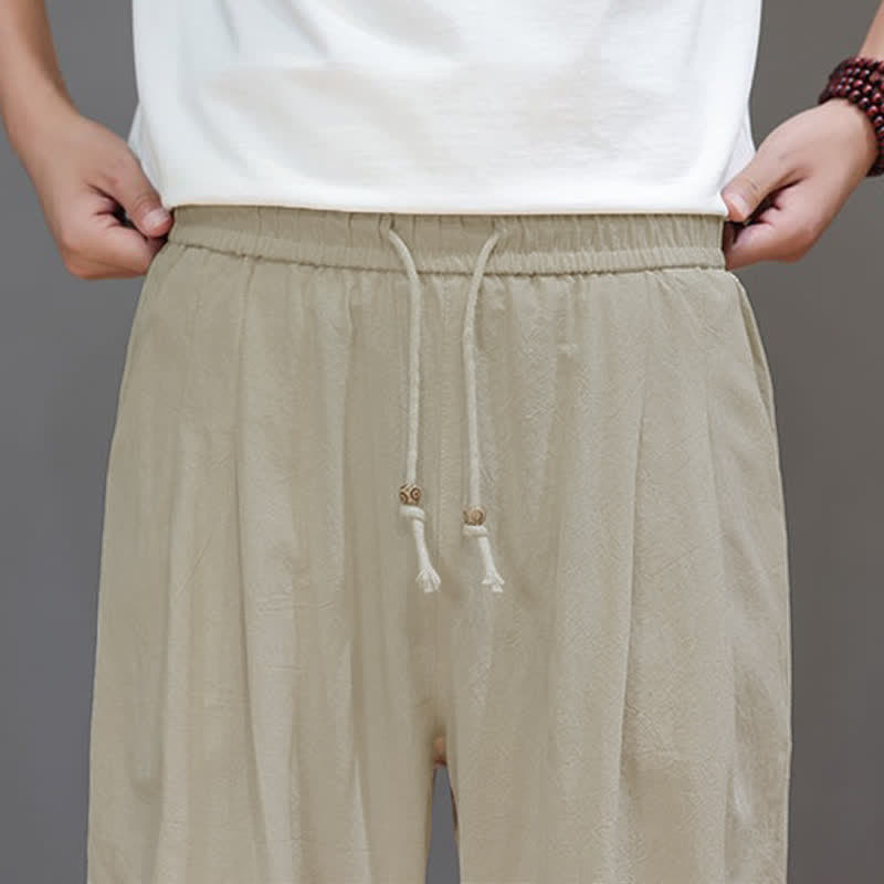 Nimara Ritual Summer Casual Vintage Drawstring Solid Cotton Ankle Pants Men's Harem Pants With Pocket