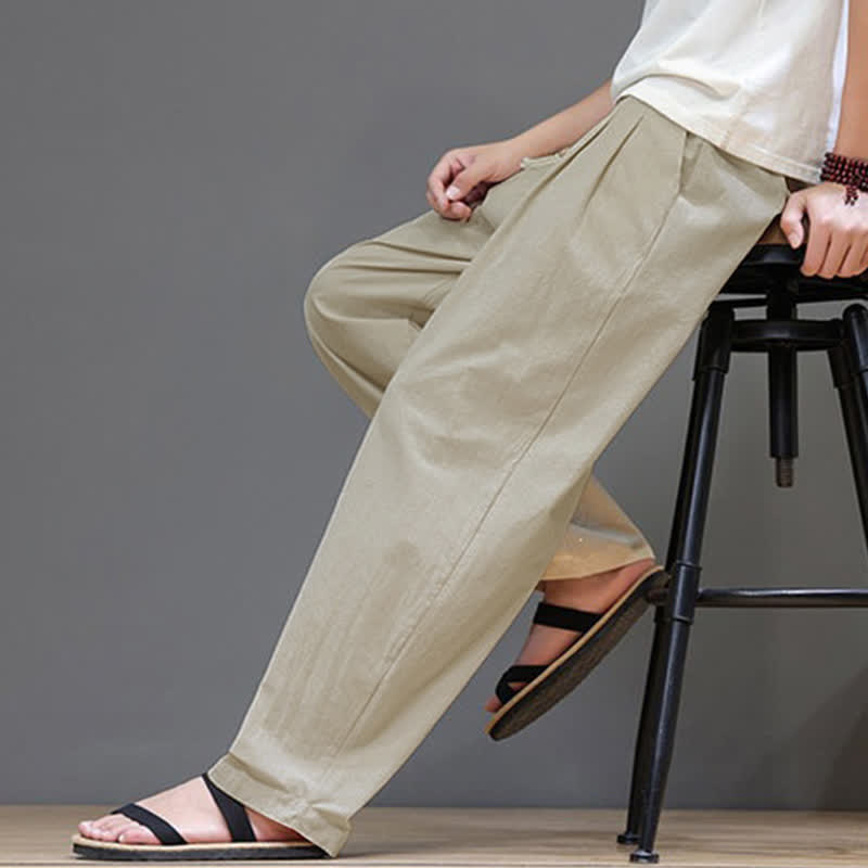 Nimara Ritual Summer Casual Vintage Drawstring Solid Cotton Ankle Pants Men's Harem Pants With Pocket