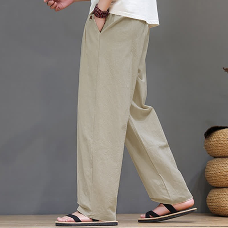 Nimara Ritual Summer Casual Vintage Drawstring Solid Cotton Ankle Pants Men's Harem Pants With Pocket