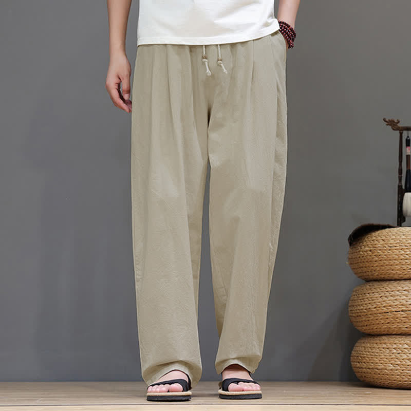Nimara Ritual Summer Casual Vintage Drawstring Solid Cotton Ankle Pants Men's Harem Pants With Pocket
