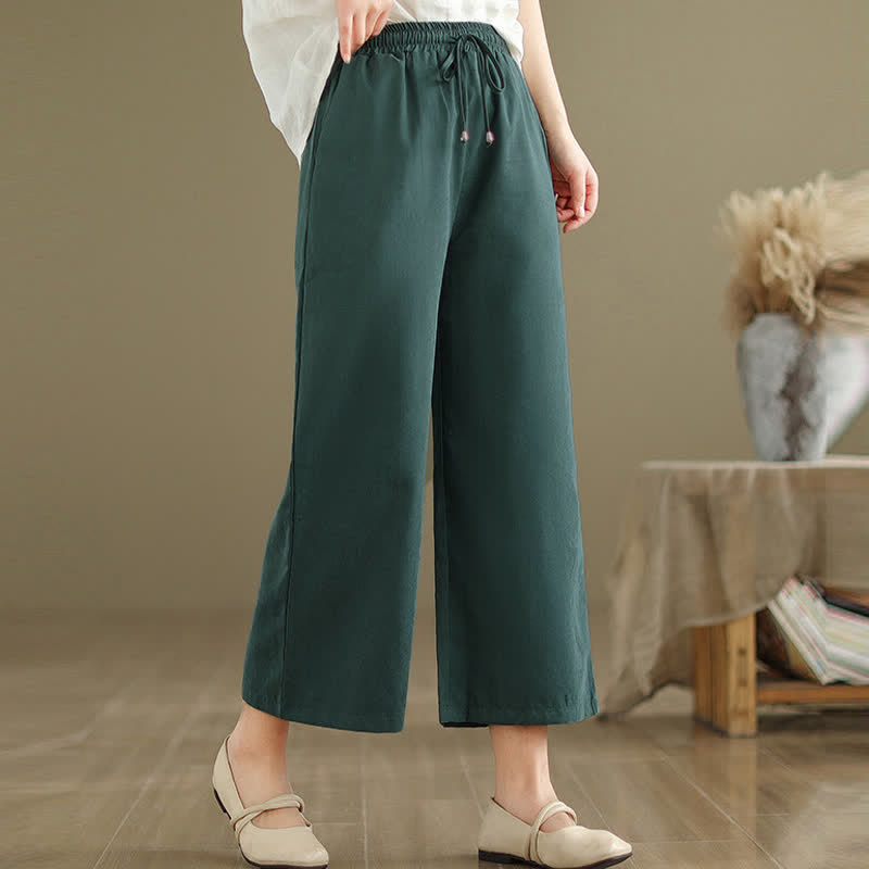 Nimara Ritual Summer Casual Minimalist Drawstring Solid Cotton Cropped Pants Women's Wide Leg Pants With Pocket
