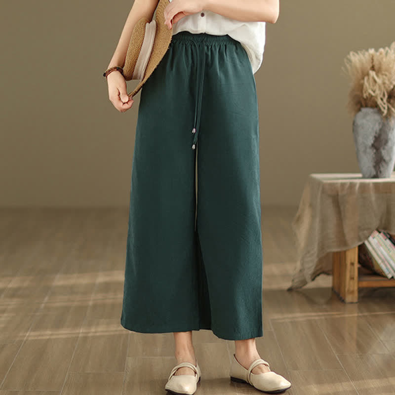 Nimara Ritual Summer Casual Minimalist Drawstring Solid Cotton Cropped Pants Women's Wide Leg Pants With Pocket