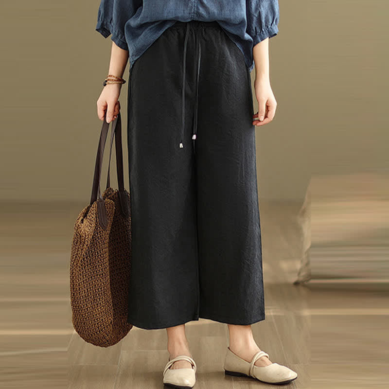 Nimara Ritual Summer Casual Minimalist Drawstring Solid Cotton Cropped Pants Women's Wide Leg Pants With Pocket