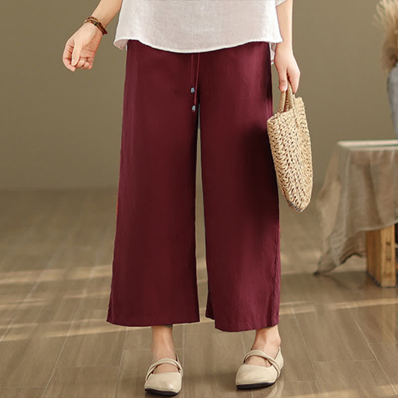 Nimara Ritual Summer Casual Minimalist Drawstring Solid Cotton Cropped Pants Women's Wide Leg Pants With Pocket