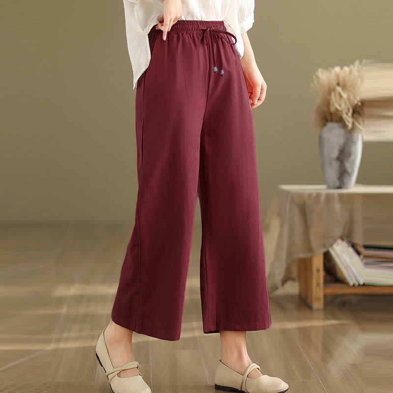 Nimara Ritual Summer Casual Minimalist Drawstring Solid Cotton Cropped Pants Women's Wide Leg Pants With Pocket
