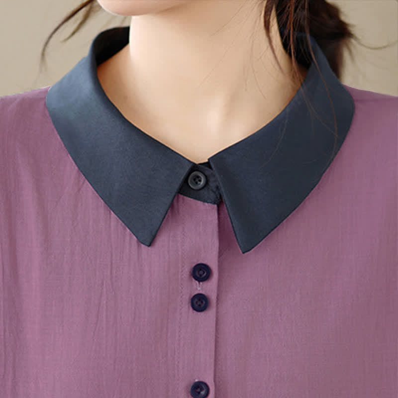 Nimara Ritual Summer Elegant Button-Up contrast collar Solid Women's Short Sleeve Shirts
