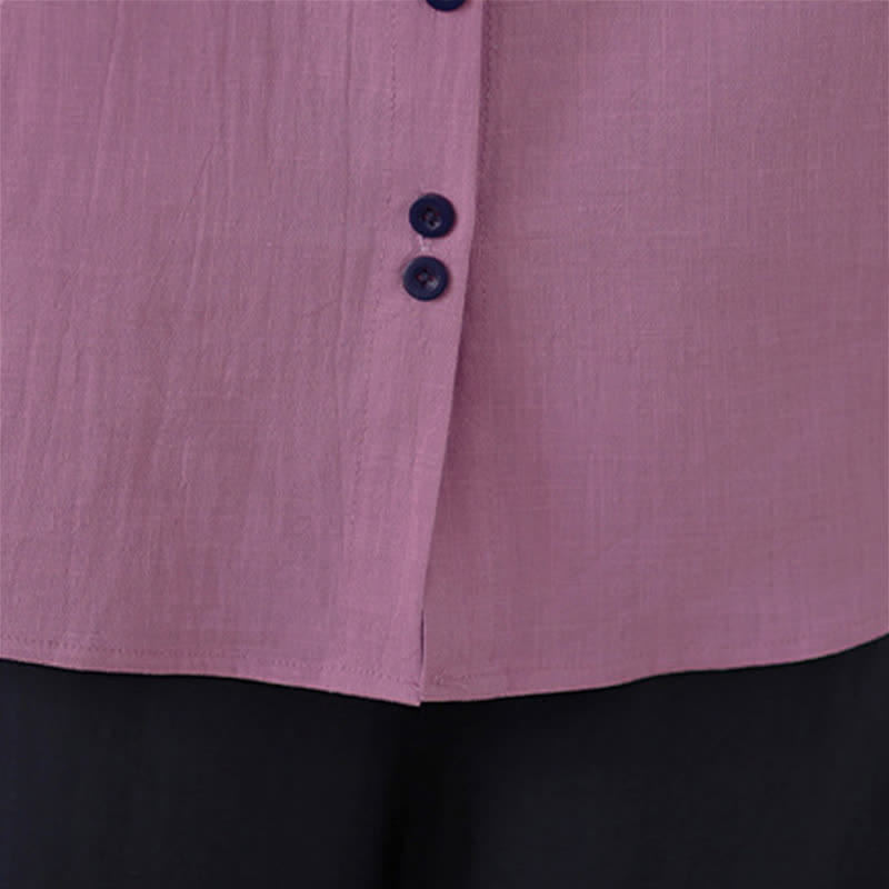 Nimara Ritual Summer Elegant Button-Up contrast collar Solid Women's Short Sleeve Shirts