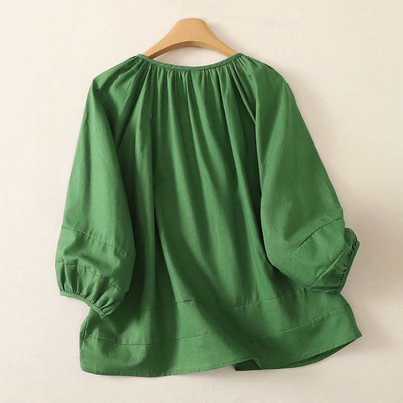 Nimara Ritual Summer Boho Drawstring Crew Neck Solid Women's Long Sleeve Shirt