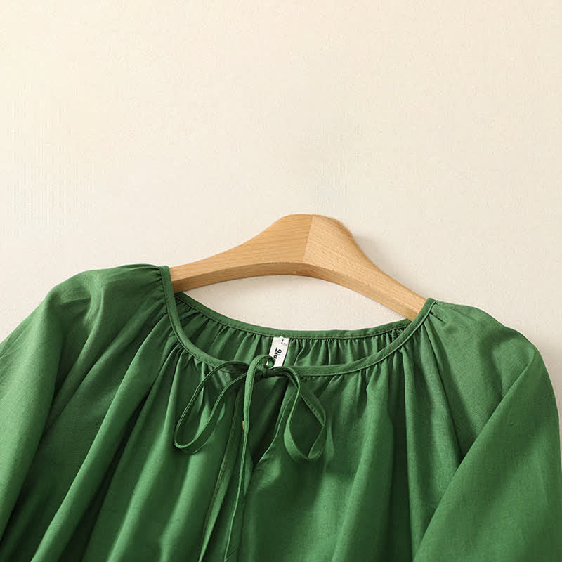 Nimara Ritual Summer Boho Drawstring Crew Neck Solid Women's Long Sleeve Shirt