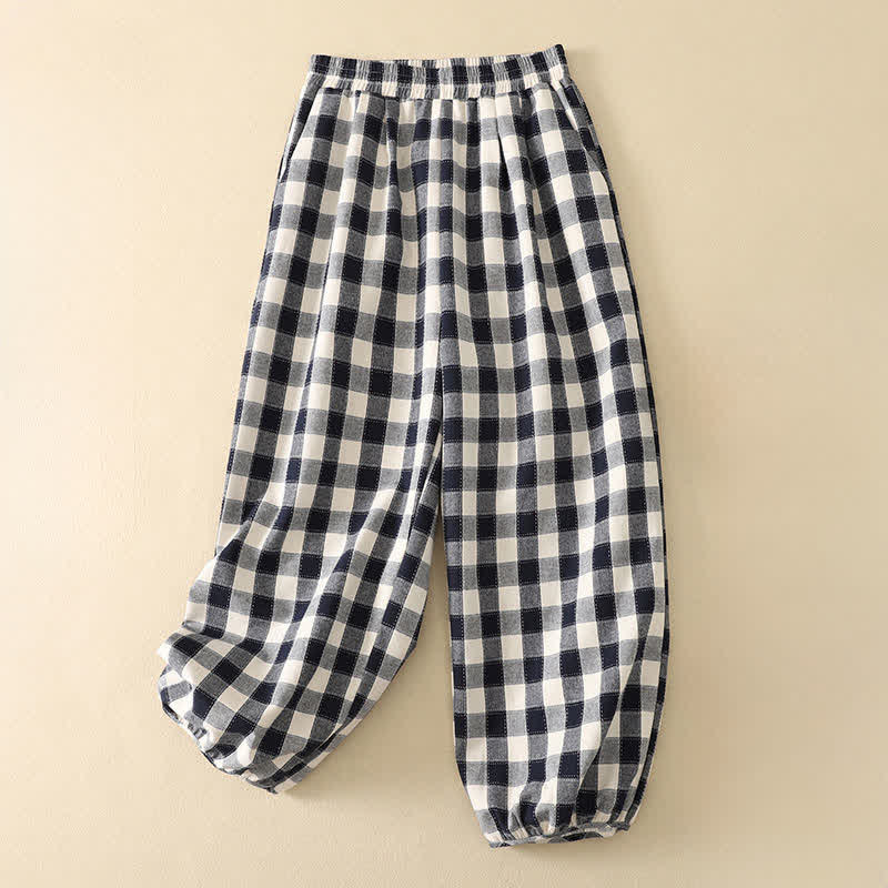 Nimara Ritual Summer Casual Classic Plaid Cropped Pants Women's Harem Pants With Pocket