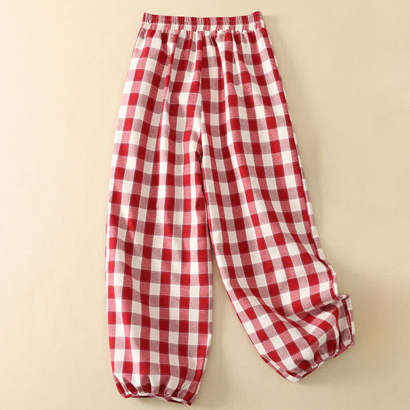 Nimara Ritual Summer Casual Classic Plaid Cropped Pants Women's Harem Pants With Pocket