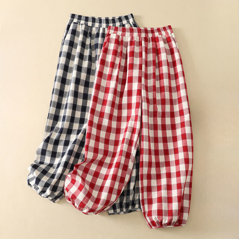 Nimara Ritual Summer Casual Classic Plaid Cropped Pants Women's Harem Pants With Pocket