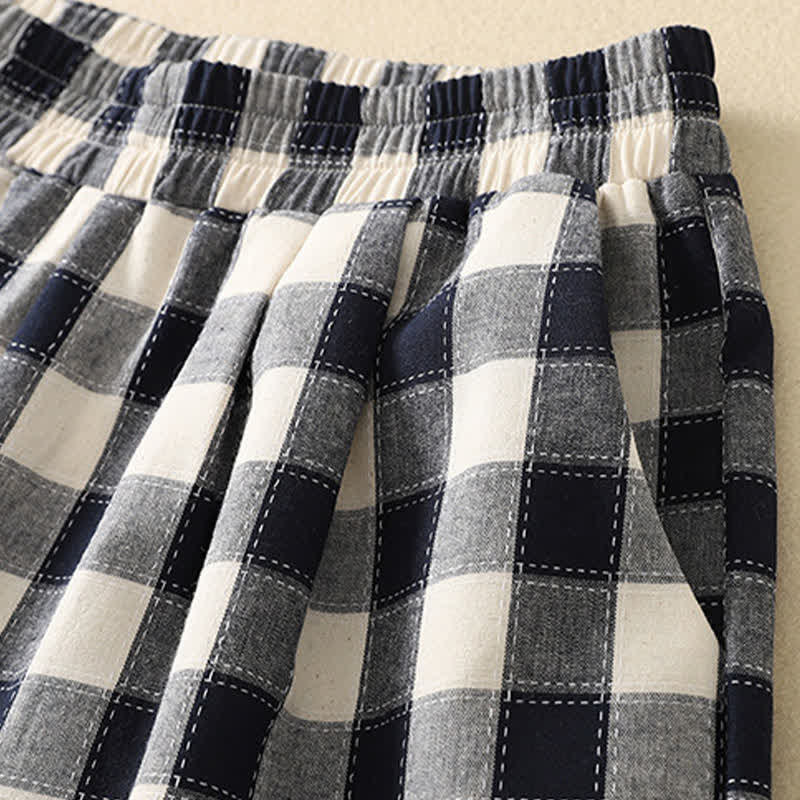 Nimara Ritual Summer Casual Classic Plaid Cropped Pants Women's Harem Pants With Pocket