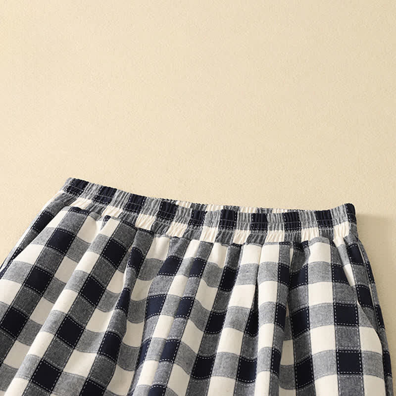 Nimara Ritual Summer Casual Classic Plaid Cropped Pants Women's Harem Pants With Pocket