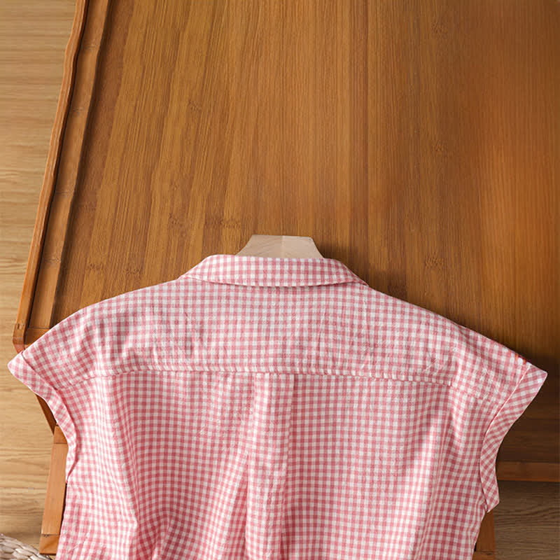 Nimara Ritual Summer Casual Vintage Button-Up Plaid Women's Sleeveless Shirts Tank Top