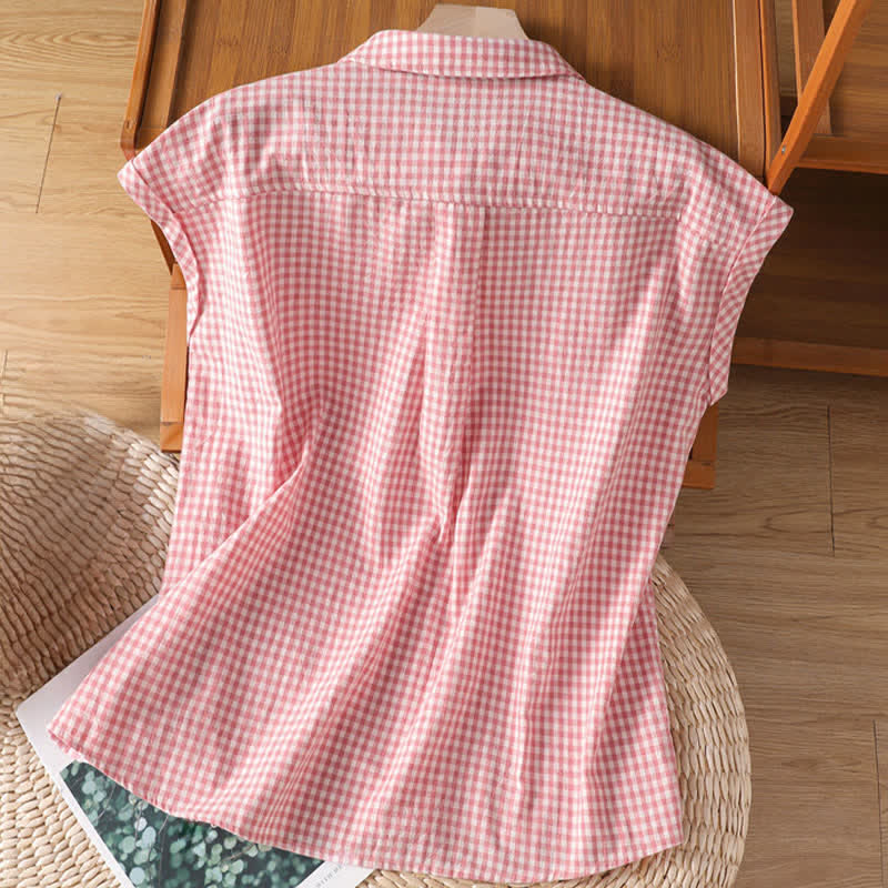 Nimara Ritual Summer Casual Vintage Button-Up Plaid Women's Sleeveless Shirts Tank Top