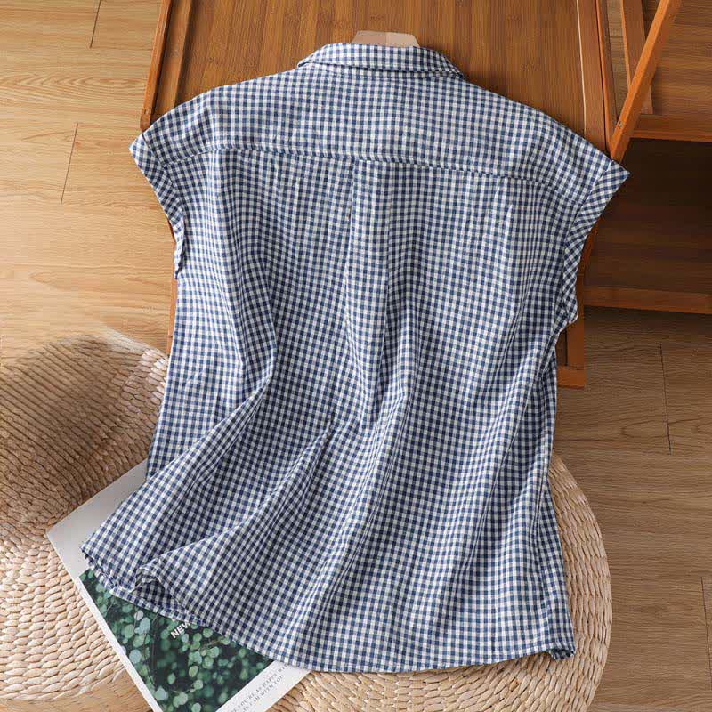 Nimara Ritual Summer Casual Vintage Button-Up Plaid Women's Sleeveless Shirts Tank Top