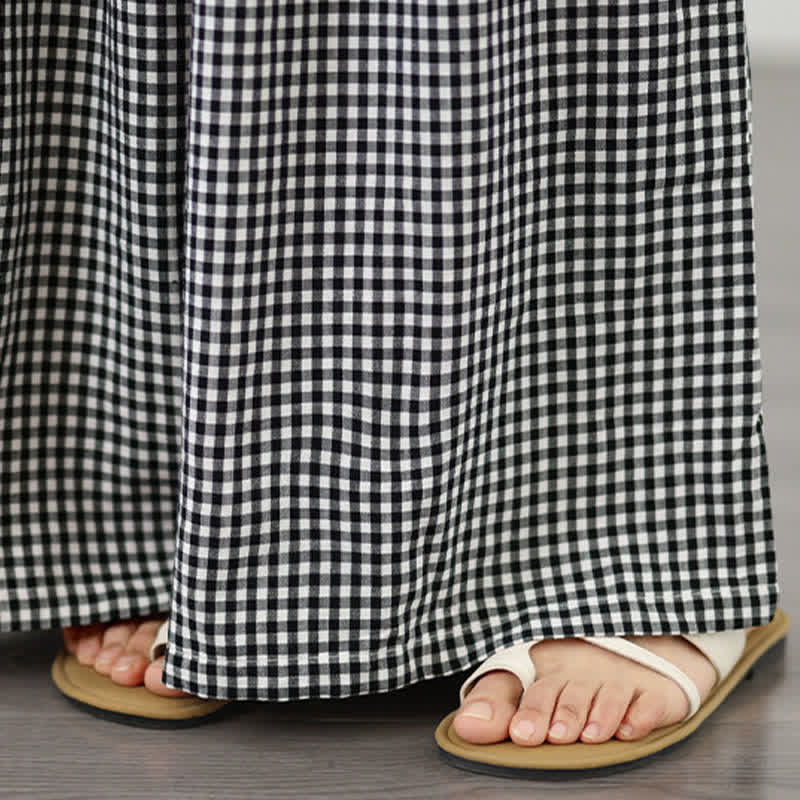 Nimara Ritual Summer Casual Drawstring Small Plaid Ankle Pants Women's Wide Leg Pants With Pocket