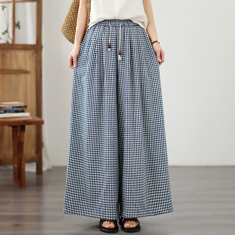 Nimara Ritual Summer Casual Drawstring Small Plaid Ankle Pants Women's Wide Leg Pants With Pocket