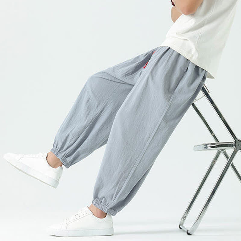 Nimara Ritual Summer Casual Boho Drawstring Solid Cotton Cropped Pants Men's Harem Pants With Pocket