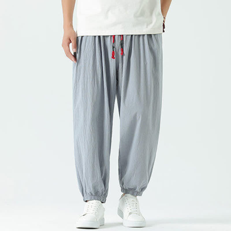 Nimara Ritual Summer Casual Boho Drawstring Solid Cotton Cropped Pants Men's Harem Pants With Pocket