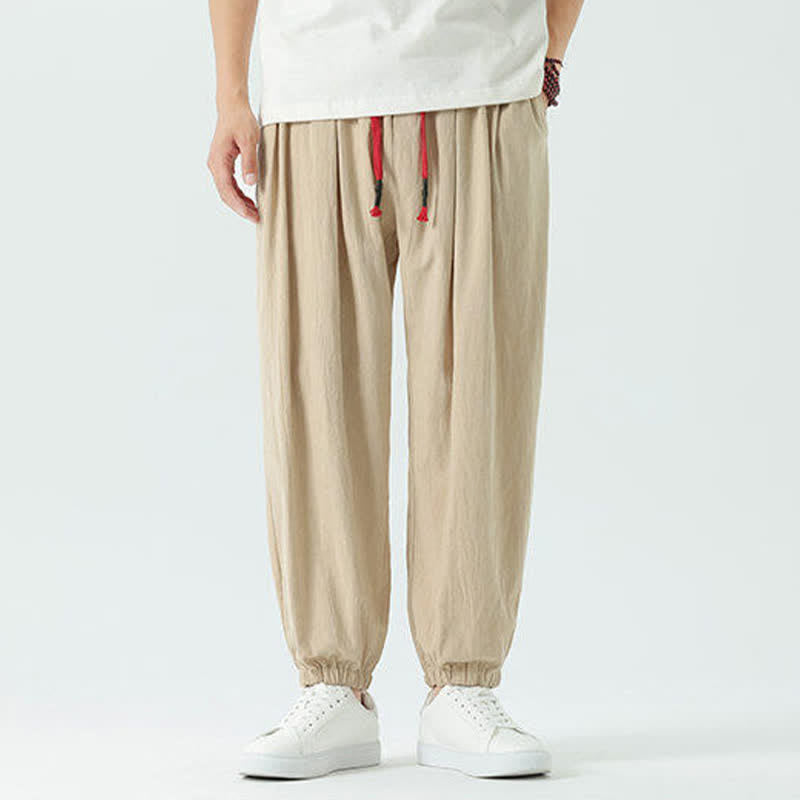 Nimara Ritual Summer Casual Boho Drawstring Solid Cotton Cropped Pants Men's Harem Pants With Pocket