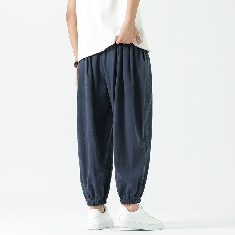 Nimara Ritual Summer Casual Boho Drawstring Solid Cotton Cropped Pants Men's Harem Pants With Pocket