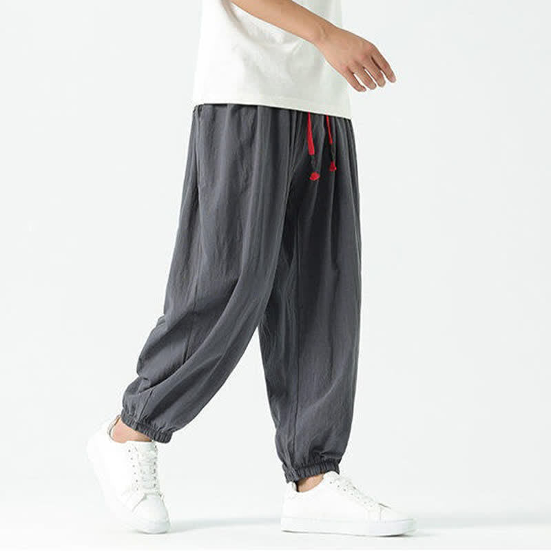 Nimara Ritual Summer Casual Boho Drawstring Solid Cotton Cropped Pants Men's Harem Pants With Pocket