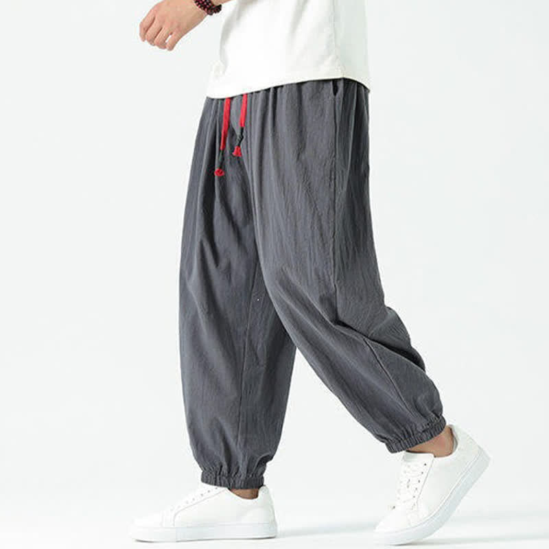Nimara Ritual Summer Casual Boho Drawstring Solid Cotton Cropped Pants Men's Harem Pants With Pocket