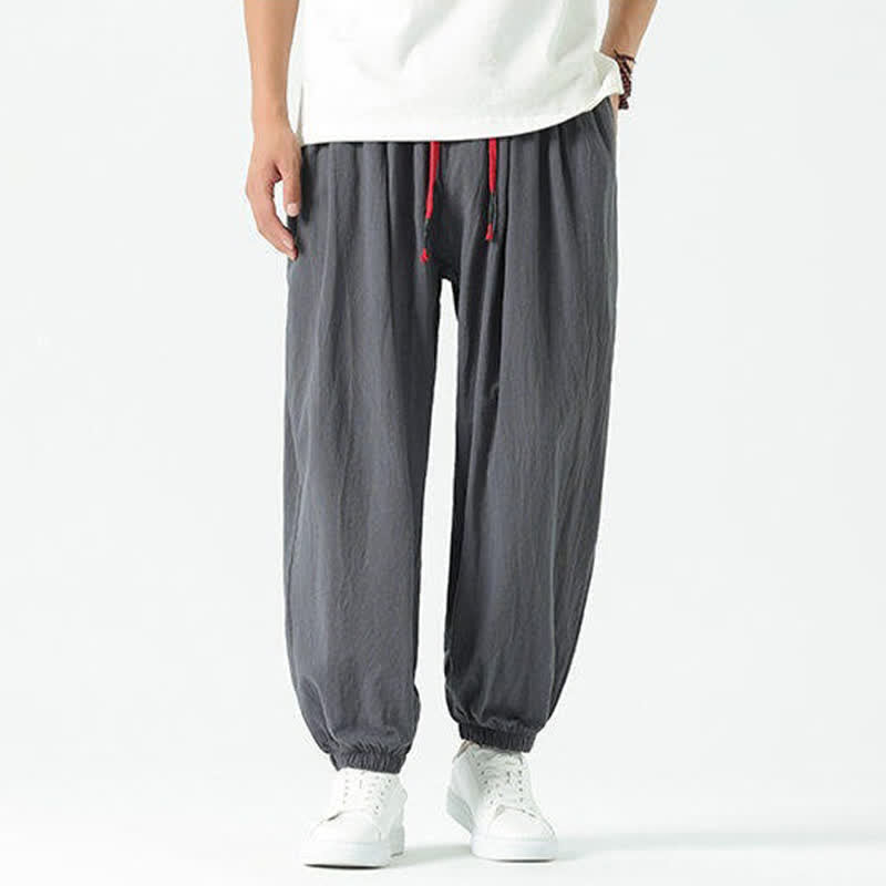 Nimara Ritual Summer Casual Boho Drawstring Solid Cotton Cropped Pants Men's Harem Pants With Pocket
